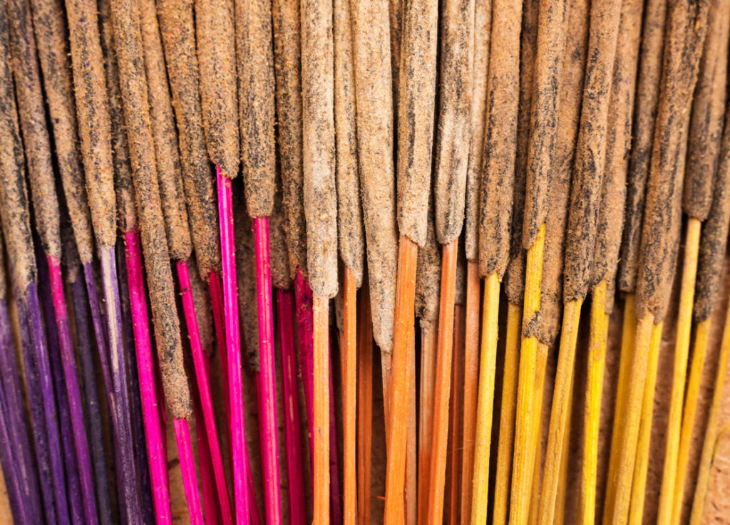 Colorful incense stick. Lavender, Rose, Patchouli, Sandal