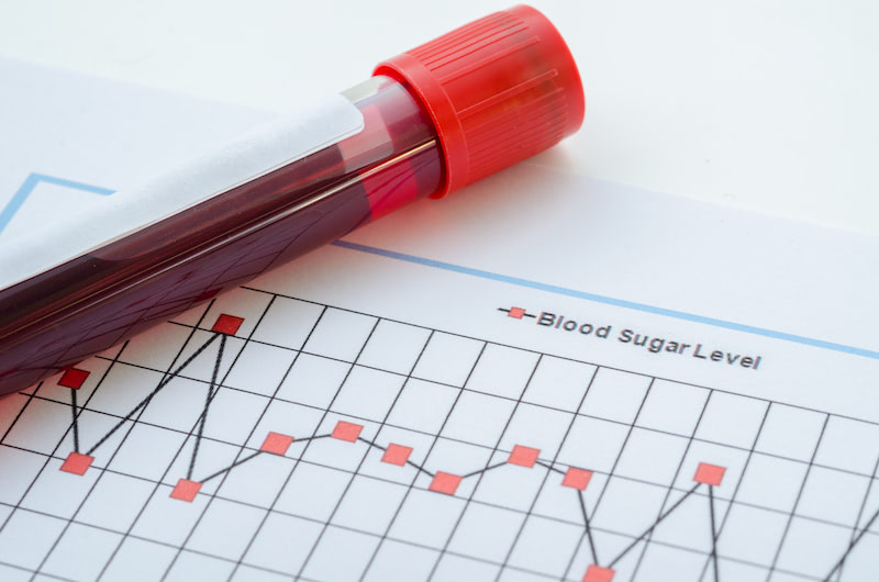 Sample blood for screening diabetic test in blood tube on blood sugar control chart.