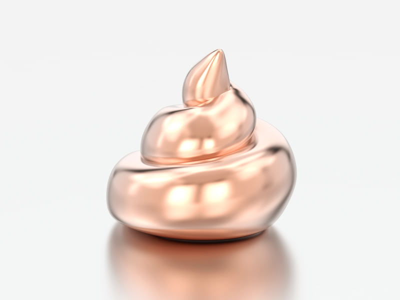 3D illustration rose gold chrome poop shit on a grey background